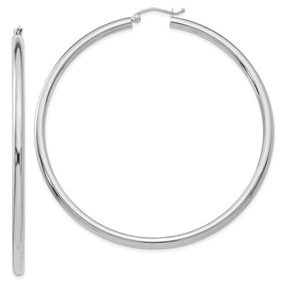 3mm x 65mm 14k White Gold Classic Round Hoop Earrings